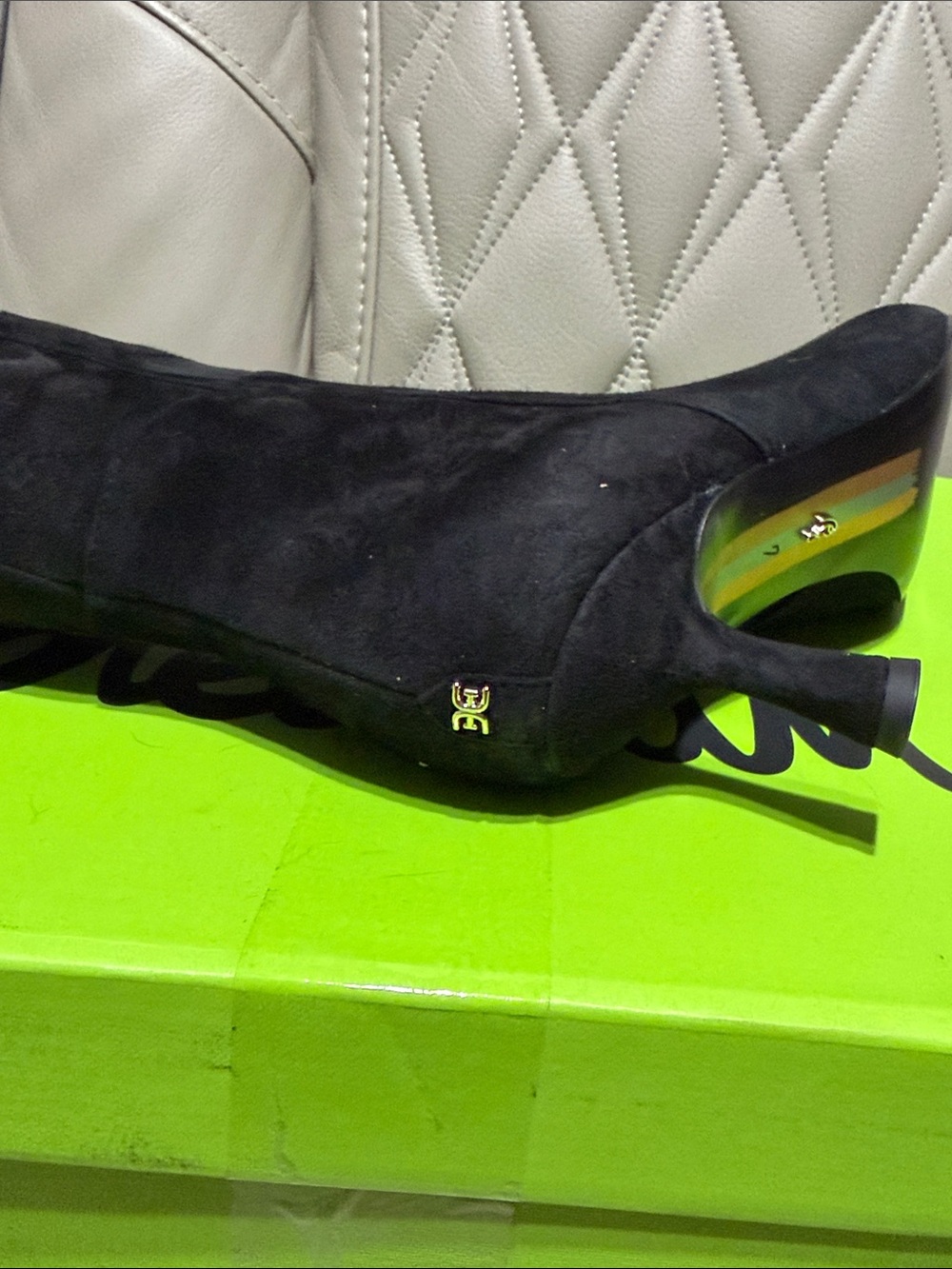 Sam Edelman Black Knee-High Pointed-Toe Kitten Heel Boots - Picture 6 of 10